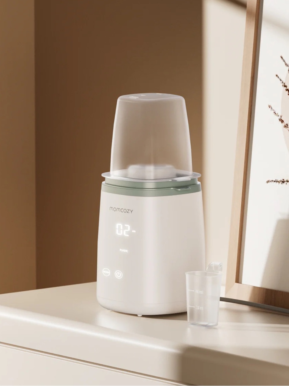 momcozy Baby Bottle Warmer & Sterilizer in White and Sage Green 6 in 1
